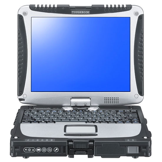  A CF-19 Core i5 Panasonic Toughbook seen from the front.
